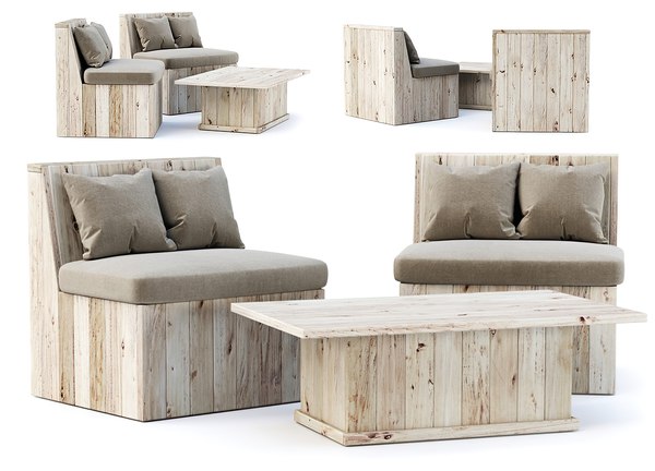 modèle 3D de Ensemble de mobilier d'extérieur en bois V5 - TurboSquid ...