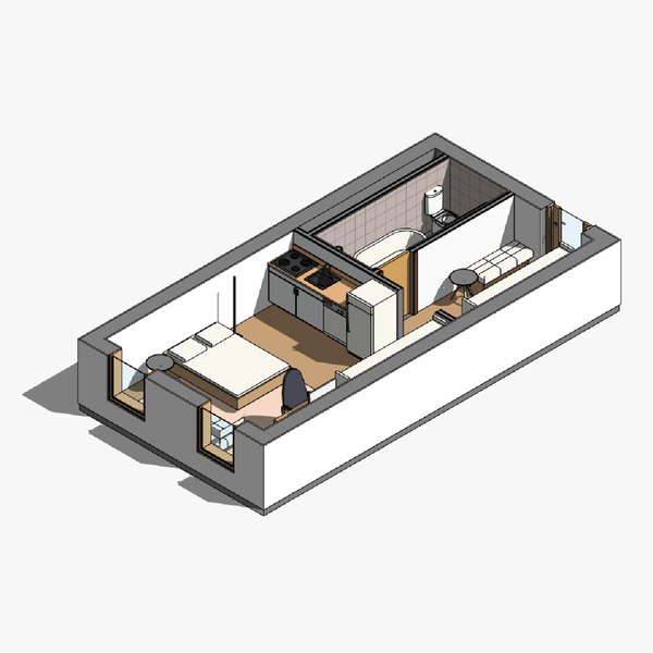 Apartment 25m2 - Revit model 3D