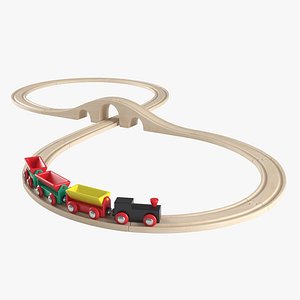 Wooden toy railway with train 3D