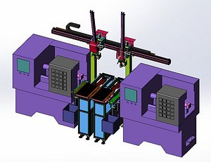 3D CNC Lathe Automatic Loading and Unloading Automation System 3D CAD Model model