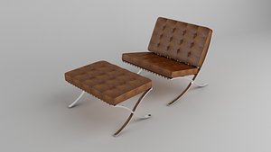 3D model Barcelona Chair Brown Leather