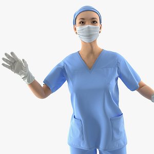 asian female surgeon rigged 3D model