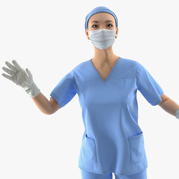 asian female surgeon rigged 3D model