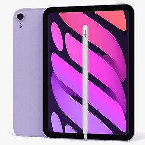 Apple iPad mini 2021 Purple with Pencil 3D model