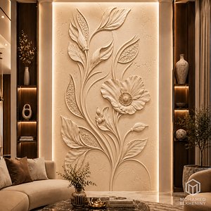Modern Floral Wall panel Decor Bas Relief Mural STL CNC 65 3D