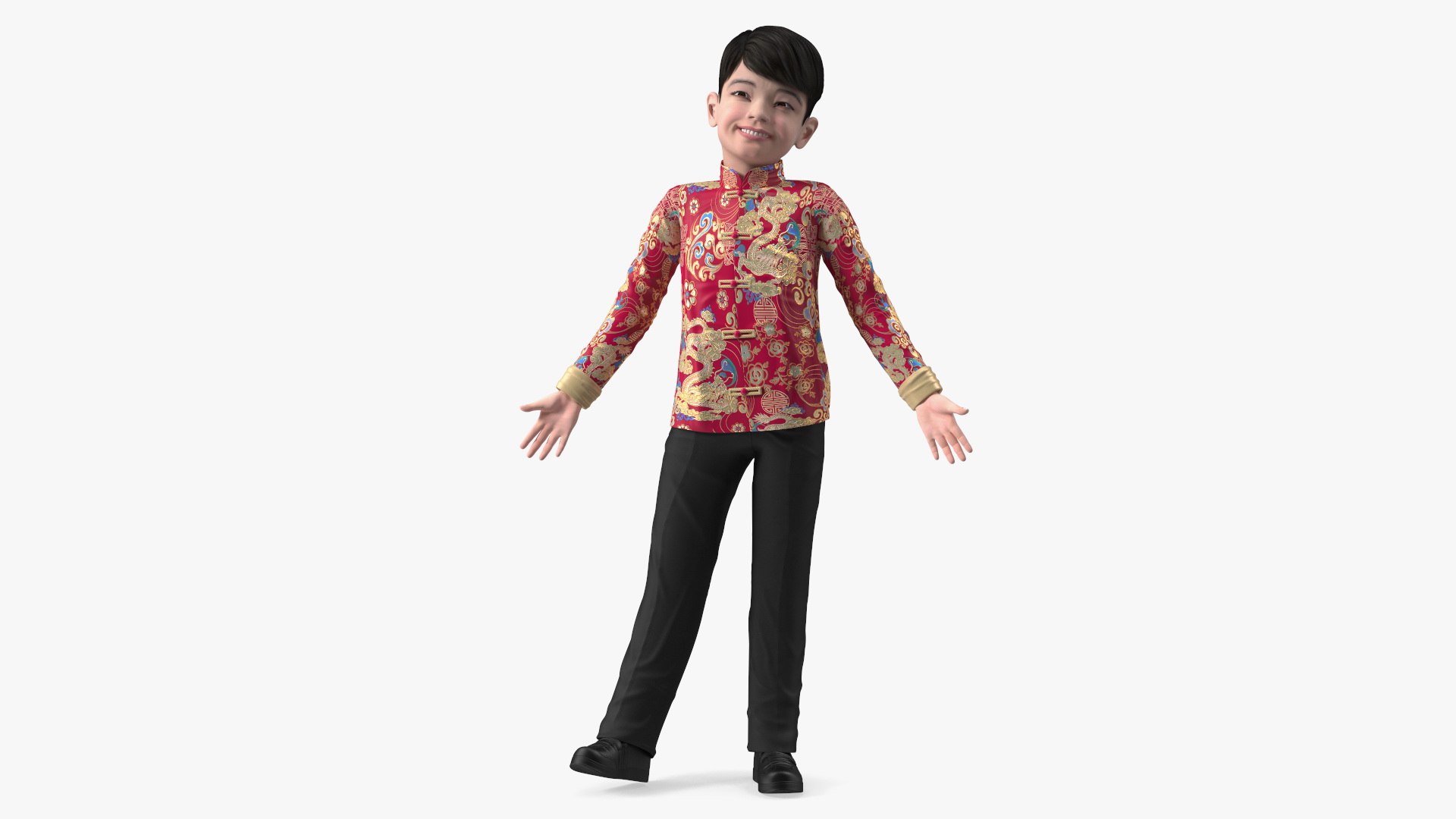 Chinese Boy Traditional Tang Jacket 3D model preview