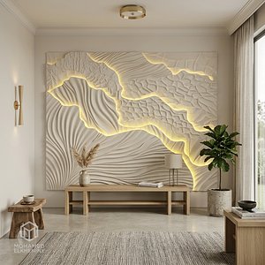 Modern Organic Wavy wall decor Relief STL Mural CNC 427