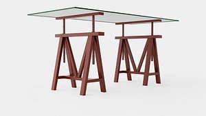 3D model Trestle desk rich brown