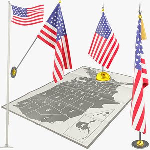 3D American Flags and Map Collection V2 model