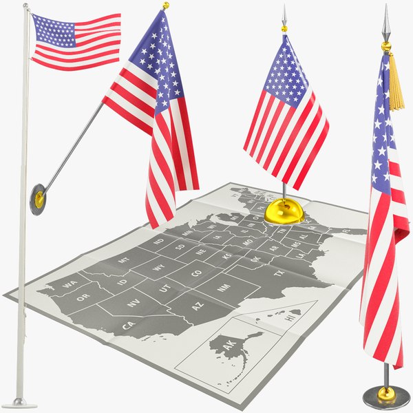 3D American Flags and Map Collection V2 model