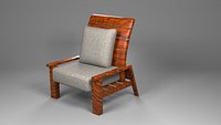 Modern Wooden Lounge Chair 3D Low Poly PBR Game Ready