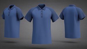 Two-Tone Raglan Sleeve Polo Shirt with Collar - 3D Male T-Shirt Model