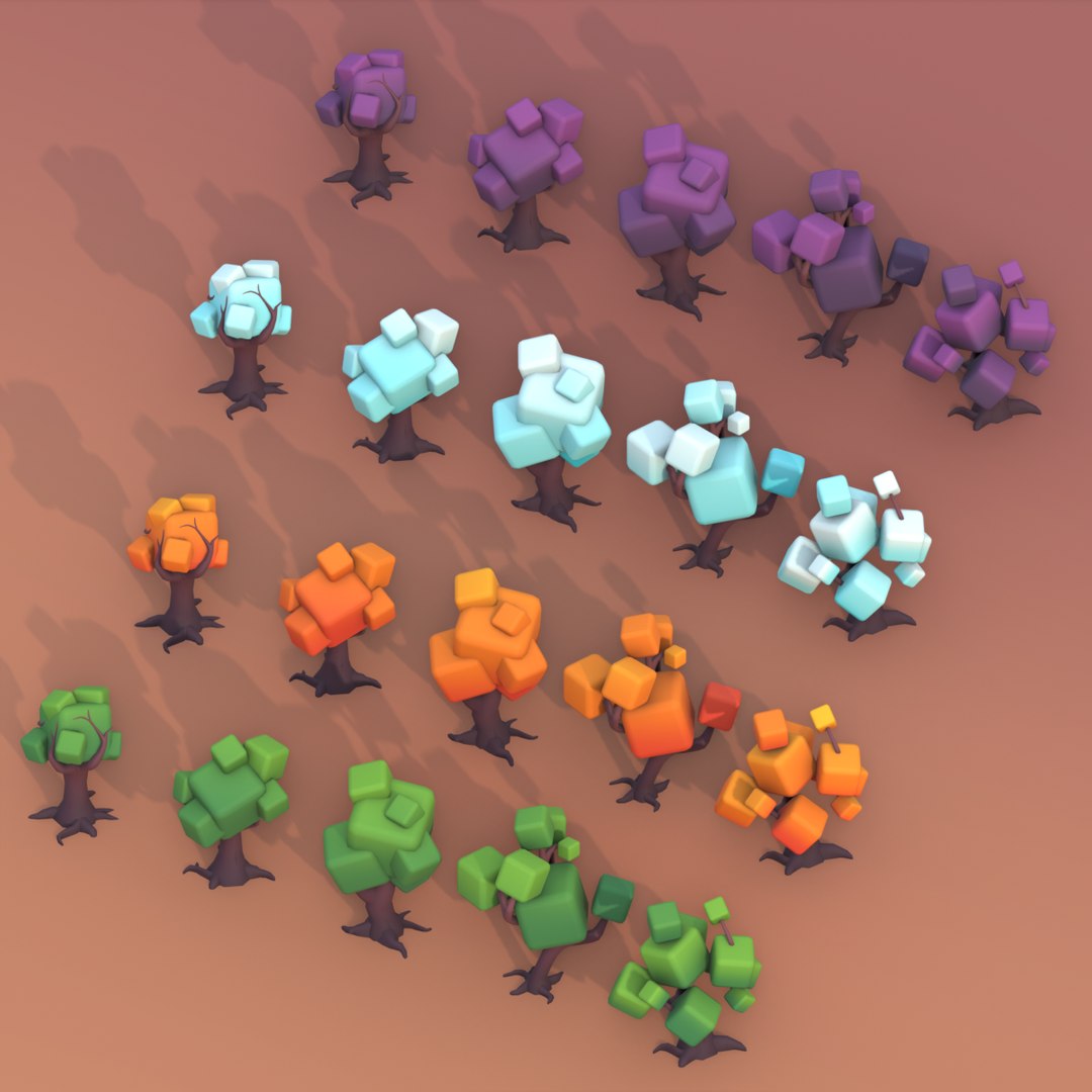 Stylized Low-Poly Cubic Trees Mini Pack 01 3D - TurboSquid 2387898