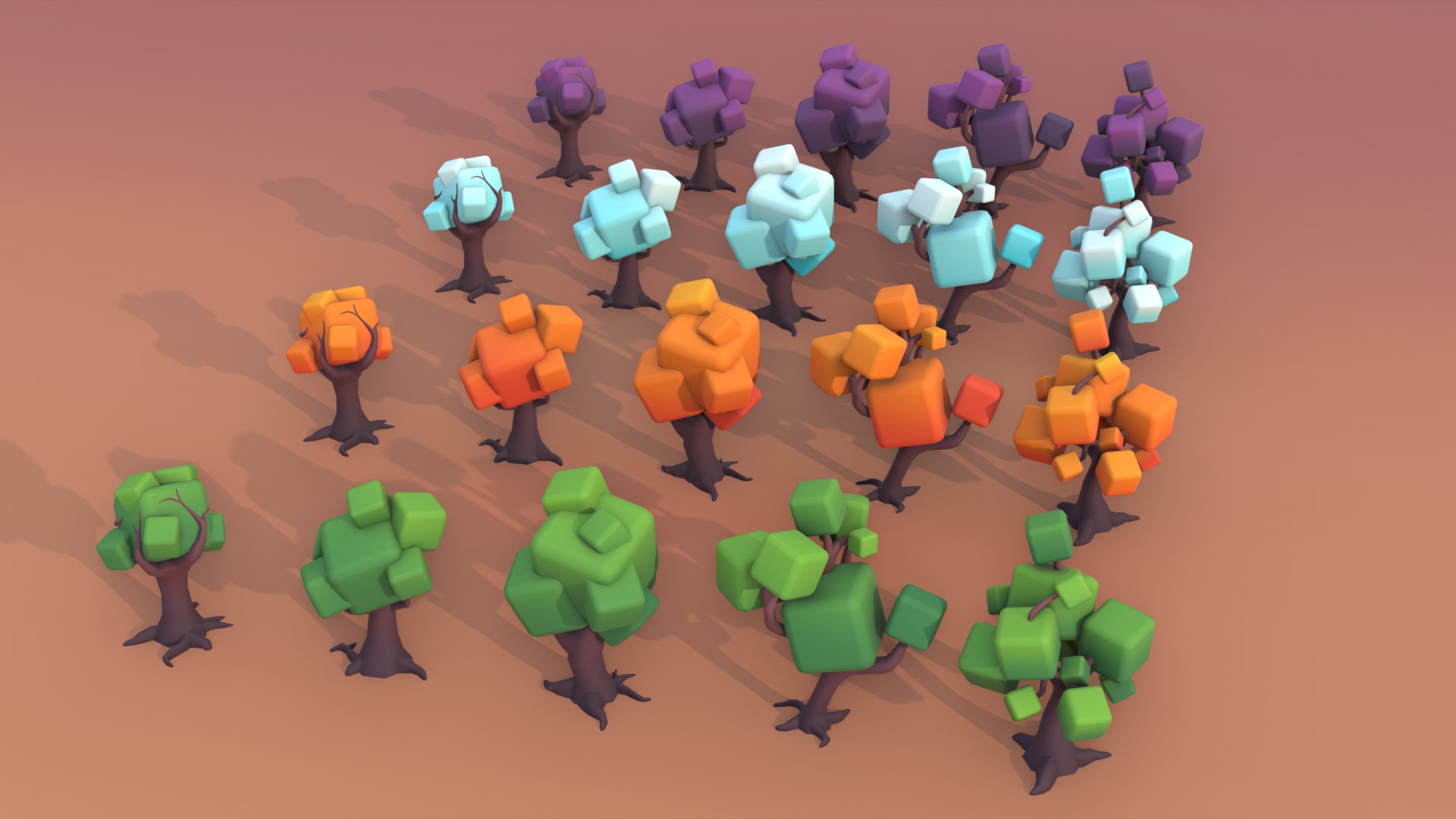Stylized Low-Poly Cubic Trees Mini Pack 01 3D - TurboSquid 2387898