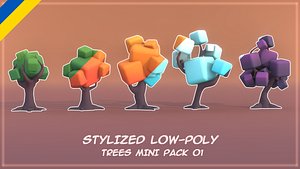 Stylized Low-Poly Cubic Trees Mini Pack 01 3D