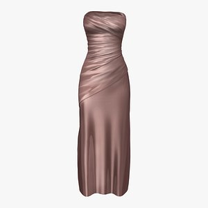 Chocolate Color Strapless Wrinkled Long Skirt Gown Dress model