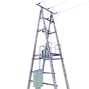 3D Pole Mounted Distribution Transformer Low Poly 22