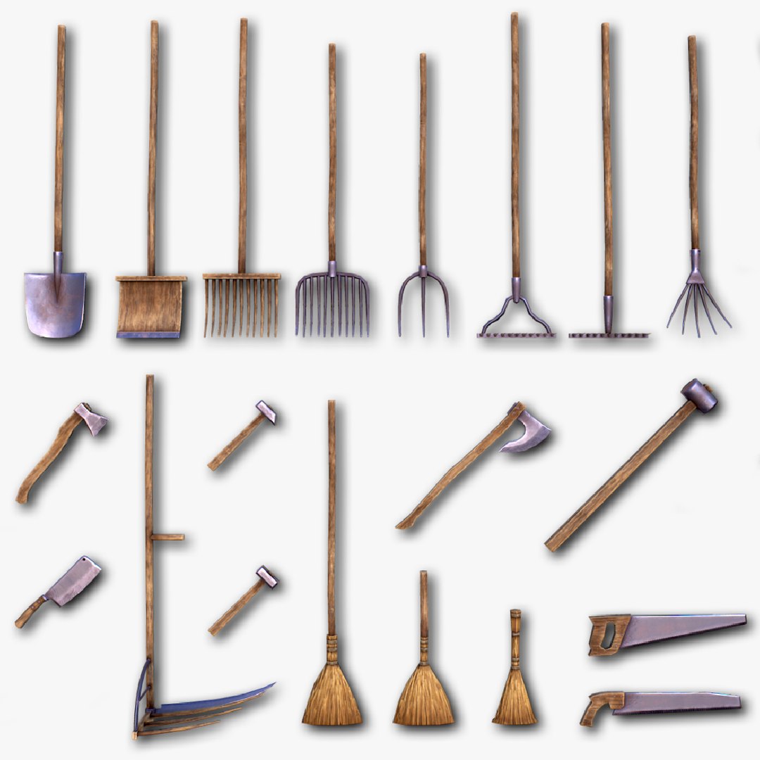 Free Shovels Rakes Brooms Axes Hammers Knives Saws - 26 PBR Objects ...