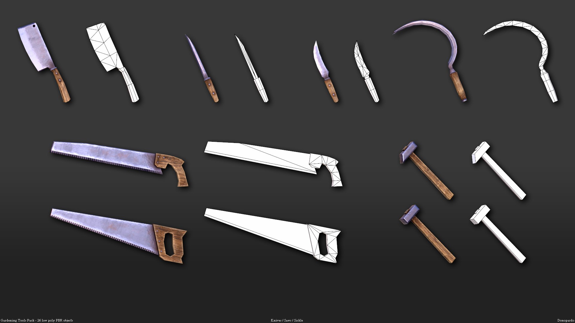 Free Shovels Rakes Brooms Axes Hammers Knives Saws 26 PBR Objects
