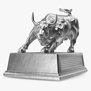Silver Wall Street Bull on Pedestal 3D model