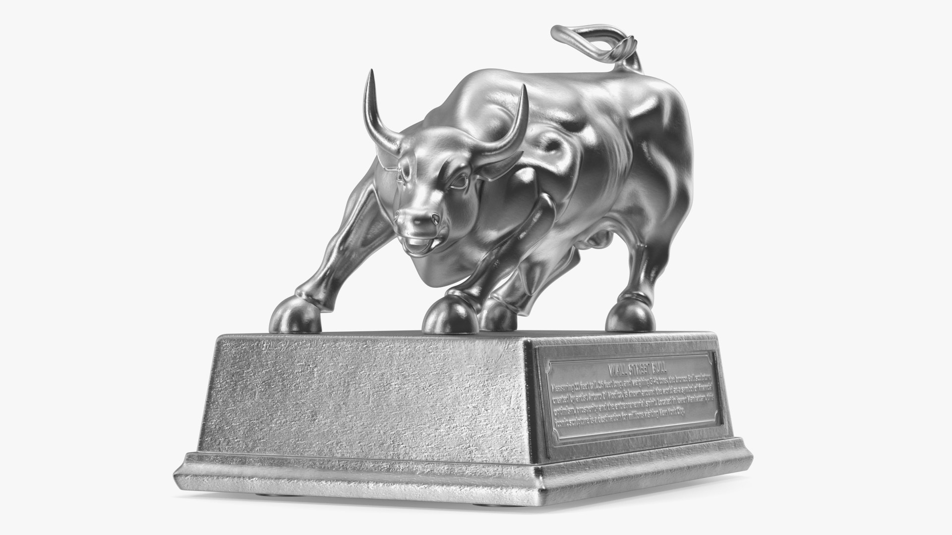 Silver Wall Street Bull on Pedestal 3D model preview