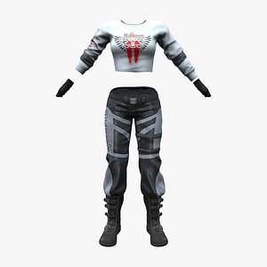Space Biker Full Pants Cropped Top Boots Outfit 3D