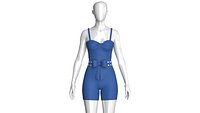 Girls Sweetheart Neck Denim Romper With Eyelet