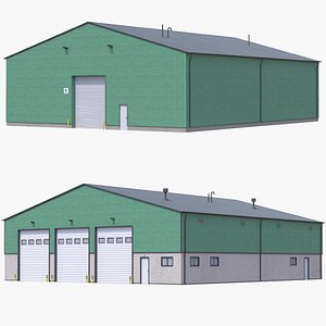 2 Green Industrial Buildings PBR 3D