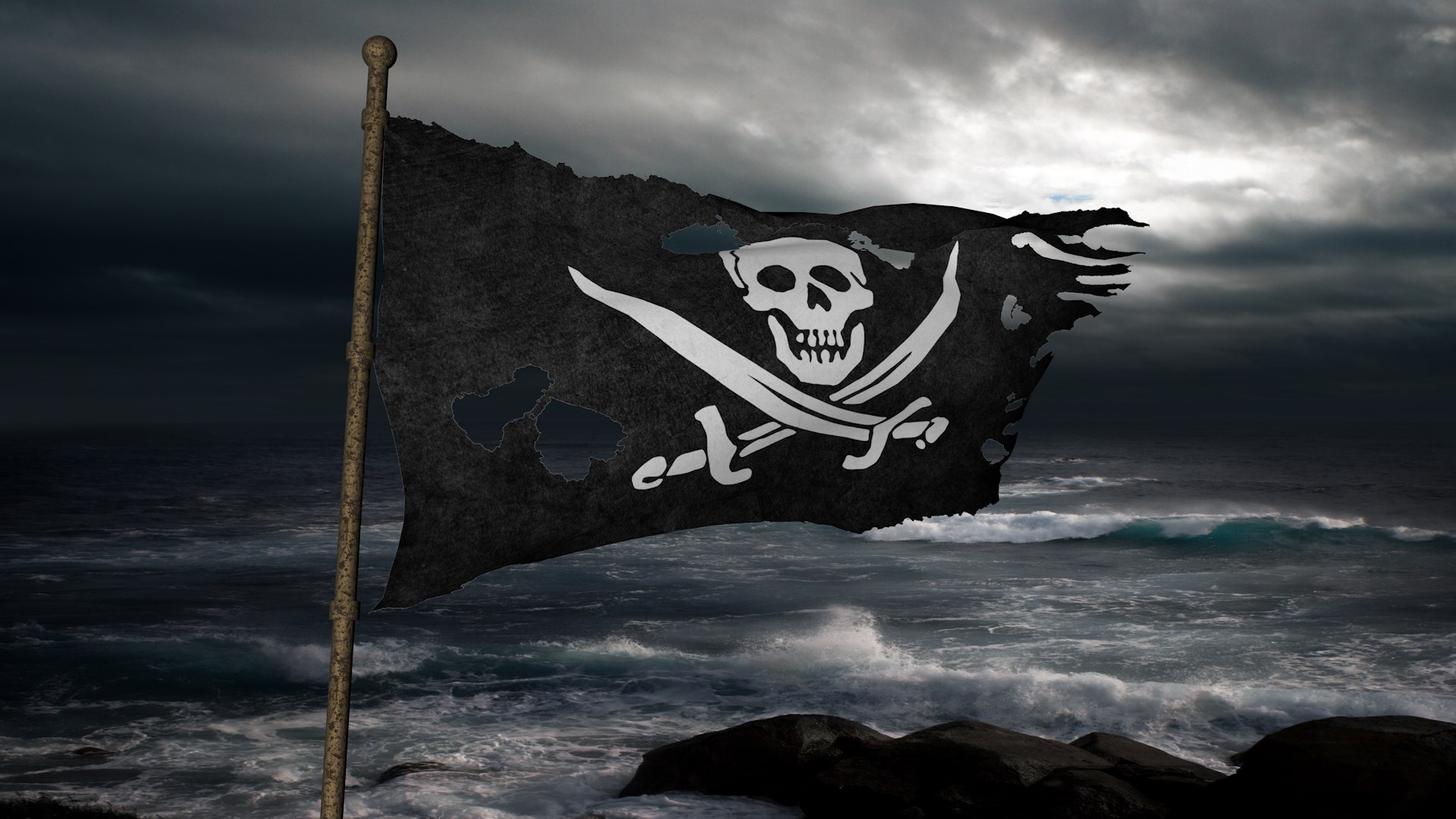 3d Model Torn Pirate Flag Animation