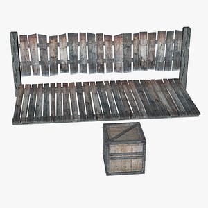 3D Wooden Fence And Deck And Crate model
