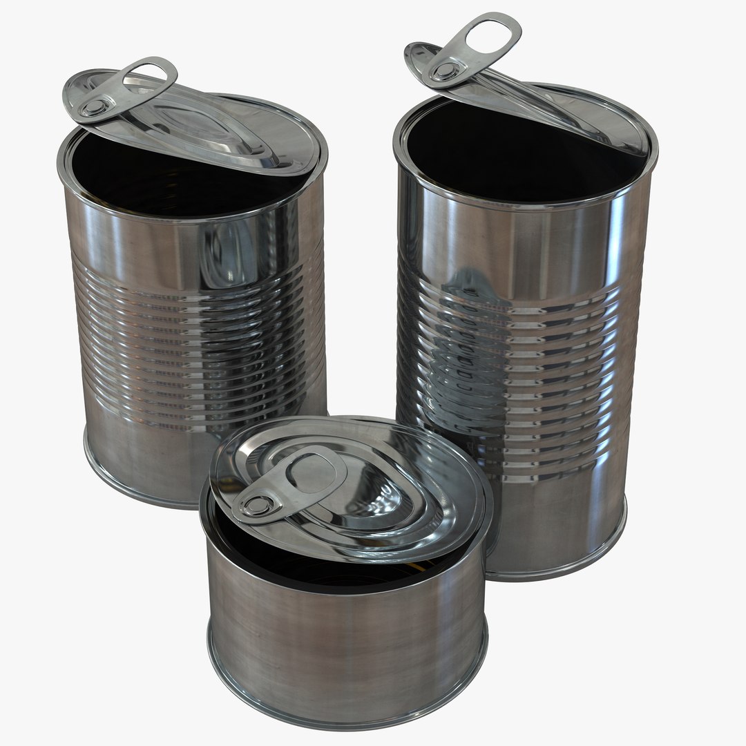 Open Empty Tin Cans Set 3D model preview