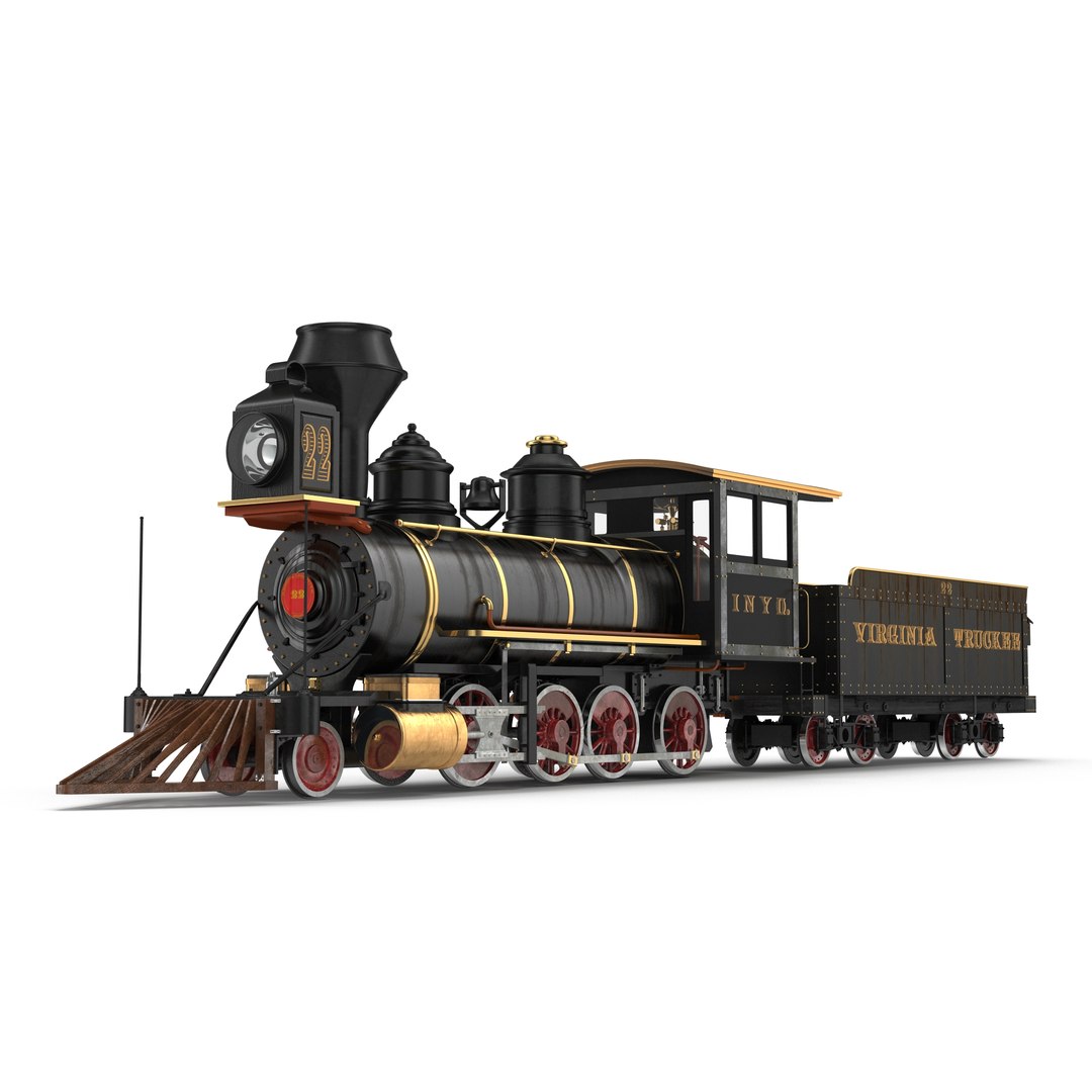 Steam Train with Wagon 3 3D model preview