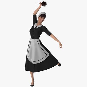 Housemaid Character with Duster Rigged for Cinema 4D