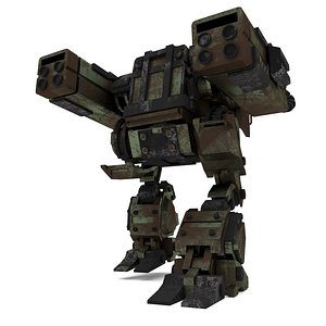 3D mech armored cannon walker
