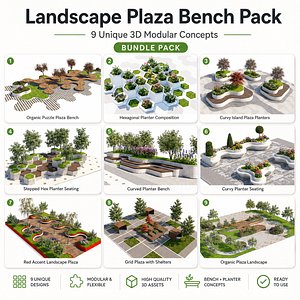 Modern Landscape Seating Plaza Pack 3D