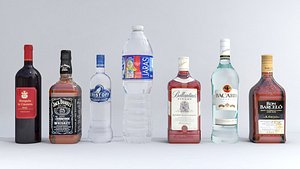 alcohol bottles water pack 3D model