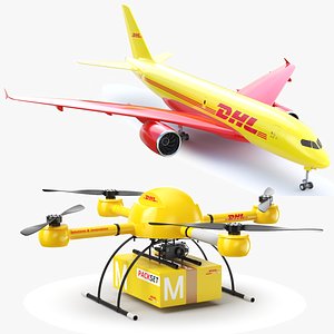 Two Detailed Flying DHL Delivery Vehicles