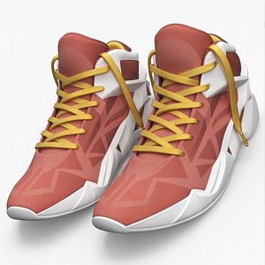 3D Futuristic Athletic Sneakers with Contrast Sole Coral Red
