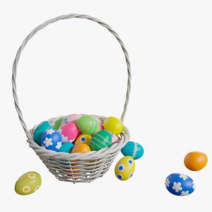 Easter White Basket with Eggs