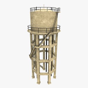 3D Old Water Storage Tank Tower - GameReady Asset