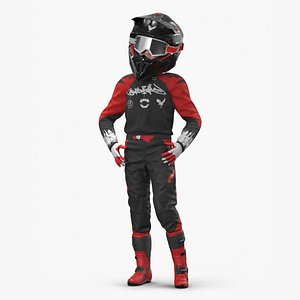 Youth Offroad Racing Suit with Goggles Black-Red Rigged for Cinema 4D 3D model