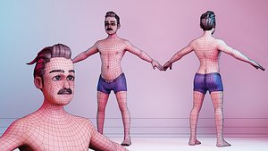 Stylized Cartoon Middle-Aged Man 3D Character Rigged model