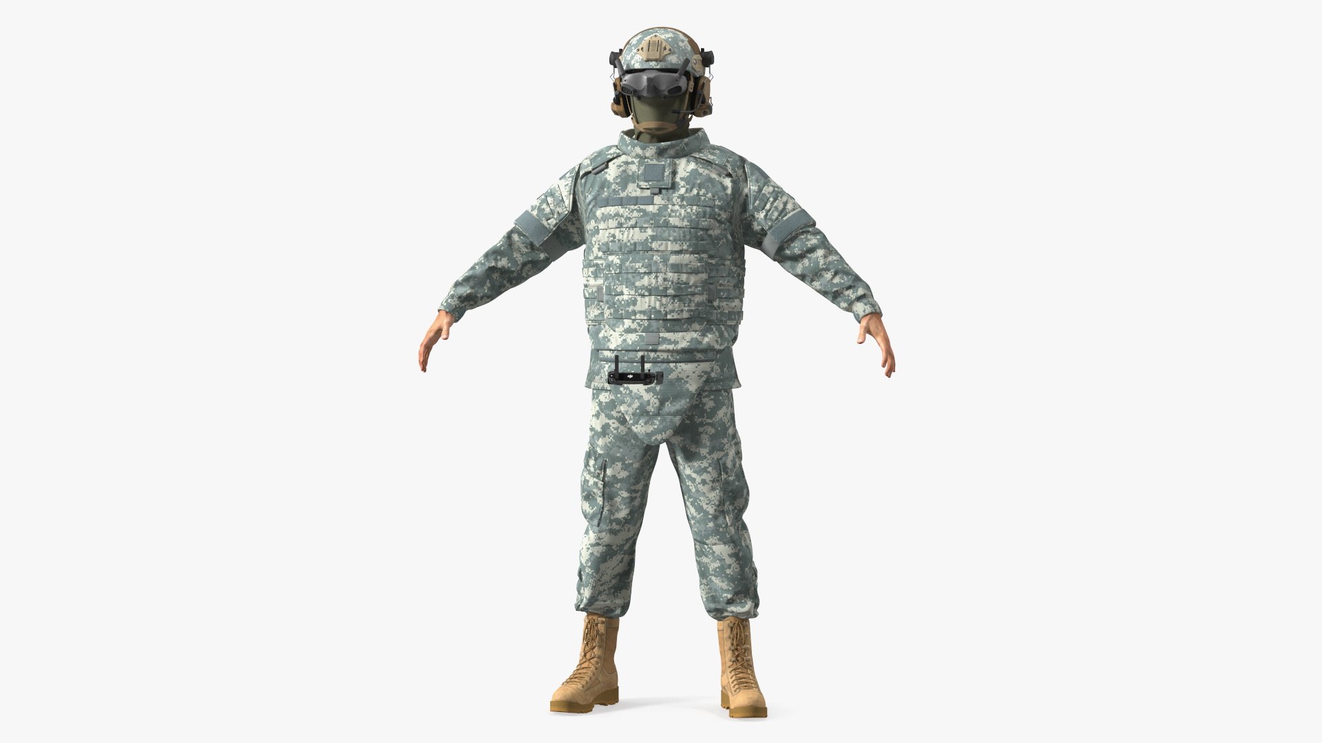 FPV Drone Military Operator in Digital Camouflage Fur 3D model preview