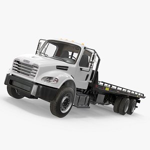 3D Freightliner Work Flatbed Truck Vehicle White Rigged