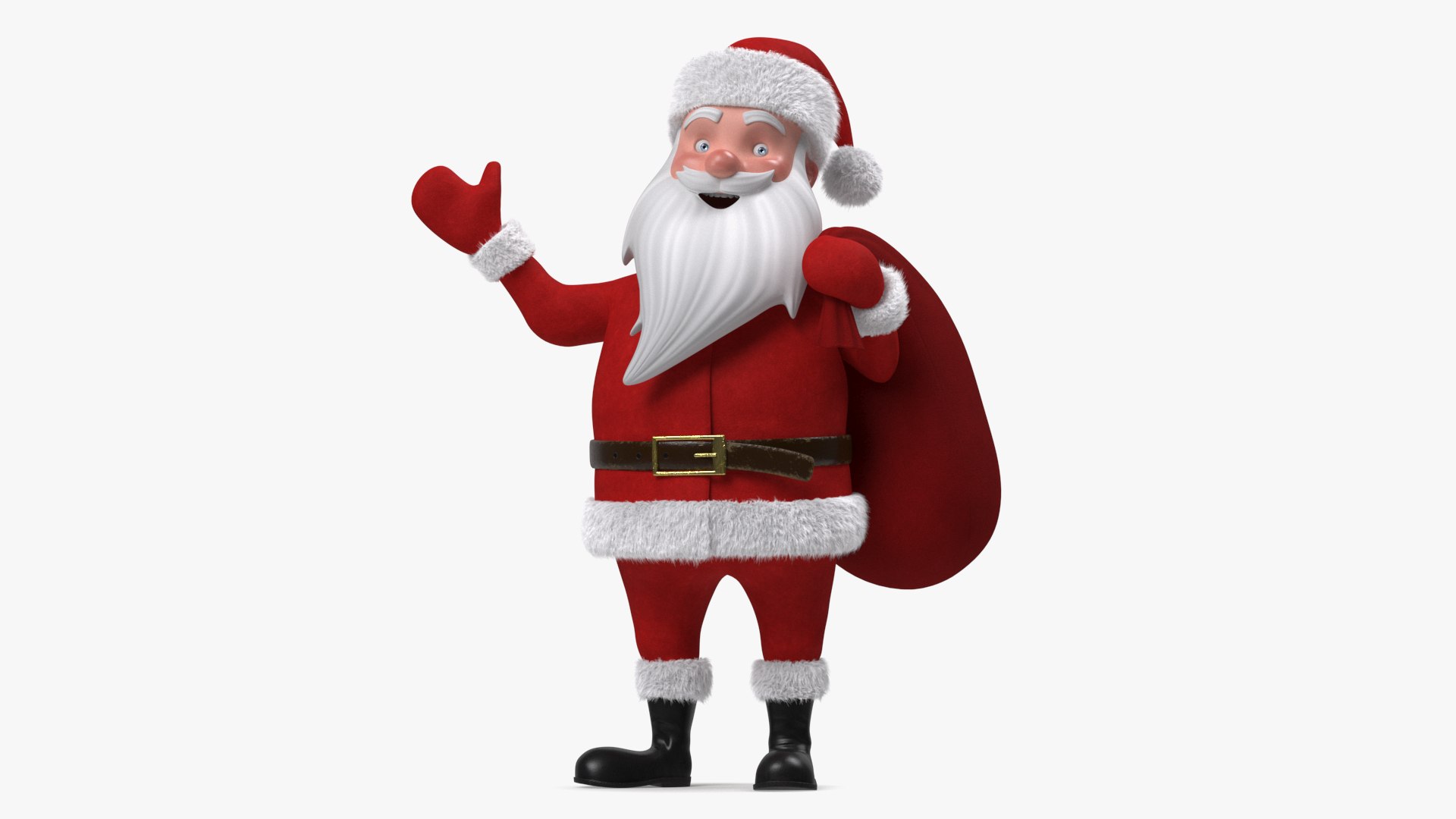 Santa Claus Cartoon Character Waving Pose Fur 3D model preview