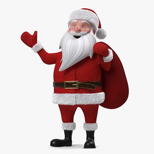 3D Santa Claus Cartoon Character Waving Pose Fur model