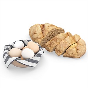 bread bowl eggs towel 3D model