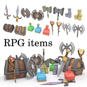 3d low-poly rpg items sword axe
