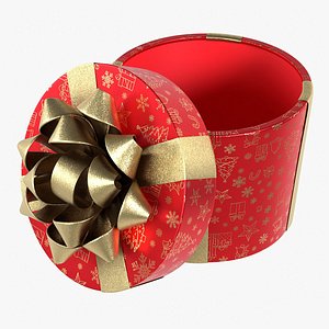 Gift Box Cylinder Open Red 3D model