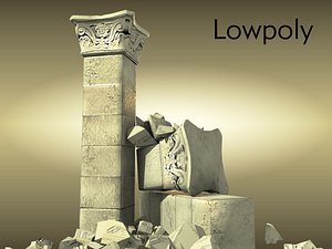 Ancient roman column with capitel low poly for games